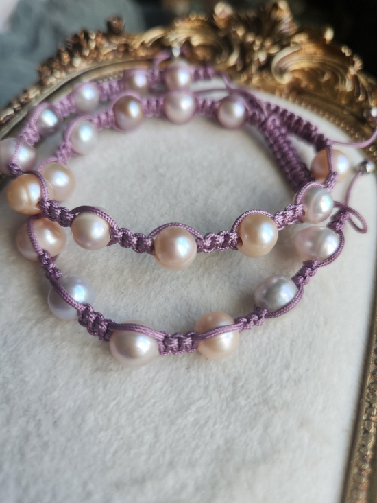 Artisan Jewelry - Artisan Lavender Genuine Pearl Macrame Bracelet Set Adjustable
